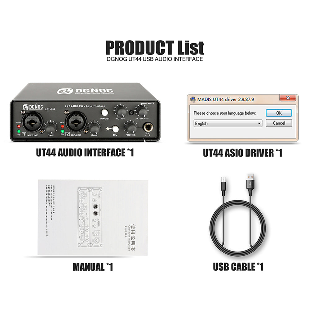 DGNOG UT44 Sound Card USB Audio Interface with ASIO Driver 6 Input 6 Output Guitar Recording for Audio Studio Music-Lover