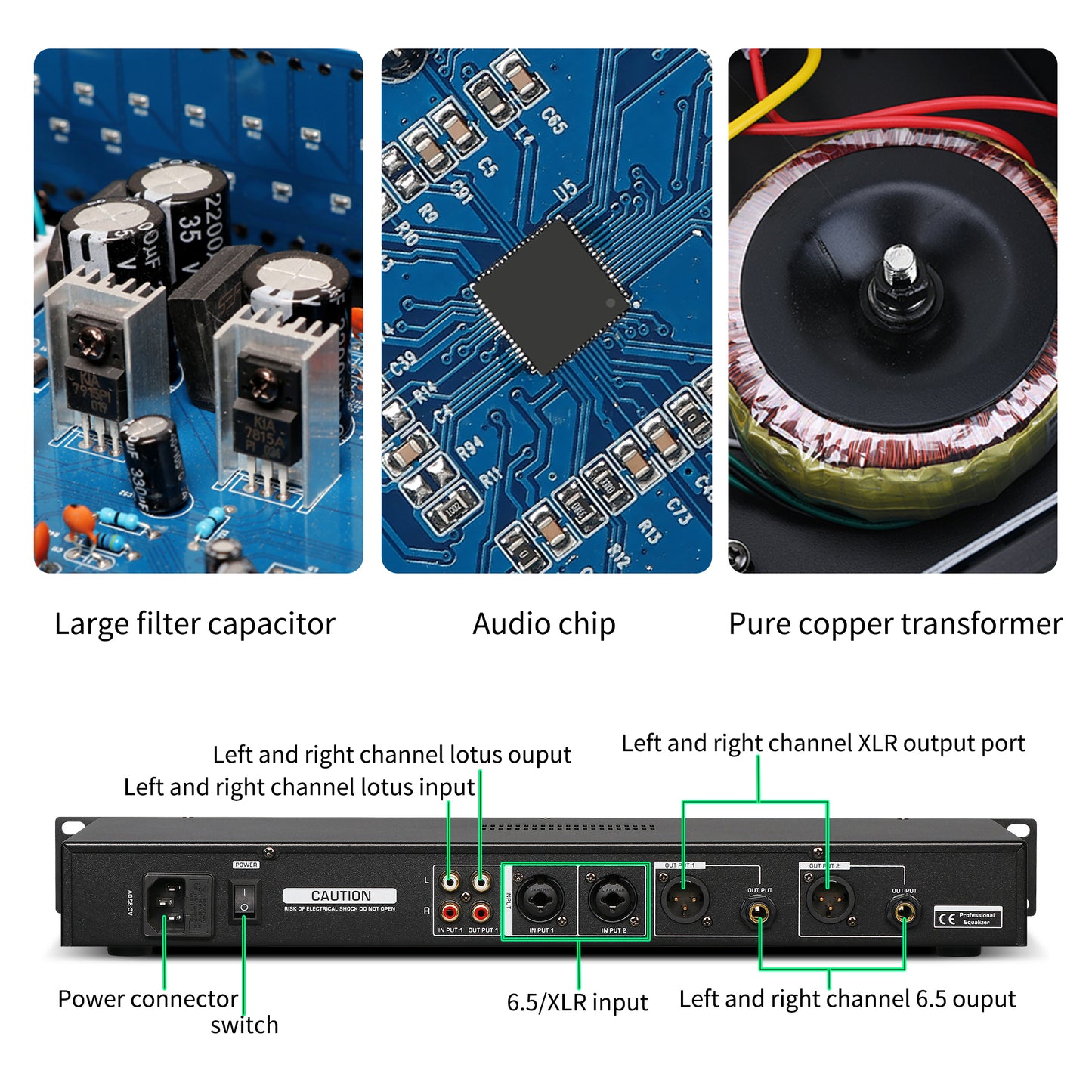 DGNOG MU-31 Professional Digital Equalizer 31-Band Stereo Digital Effect LED Graphic Equalizer Controller Audio Processor