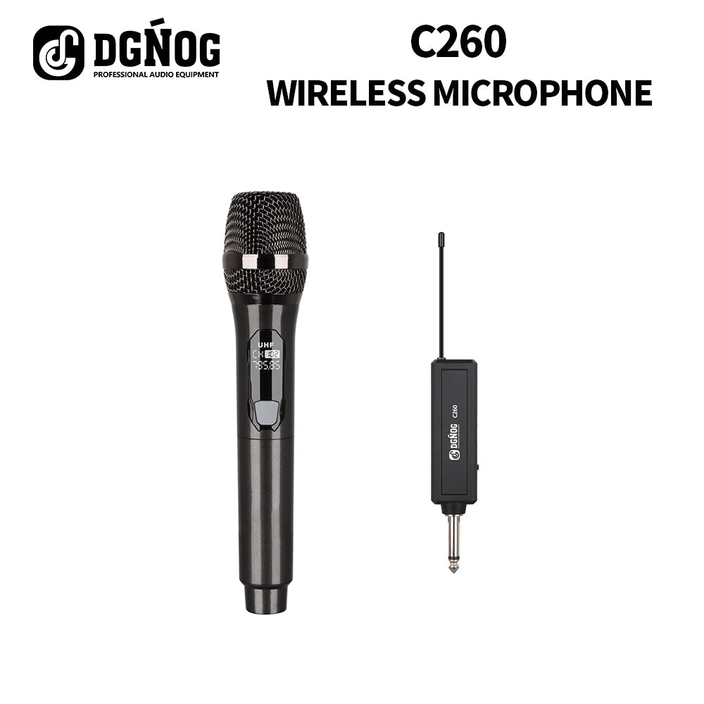 DGNOG C260 Rechargeable Fixed Frequency VHF 30m Range Wireless Handheld Dynamic Mic for Family Karaoke Stage Performance