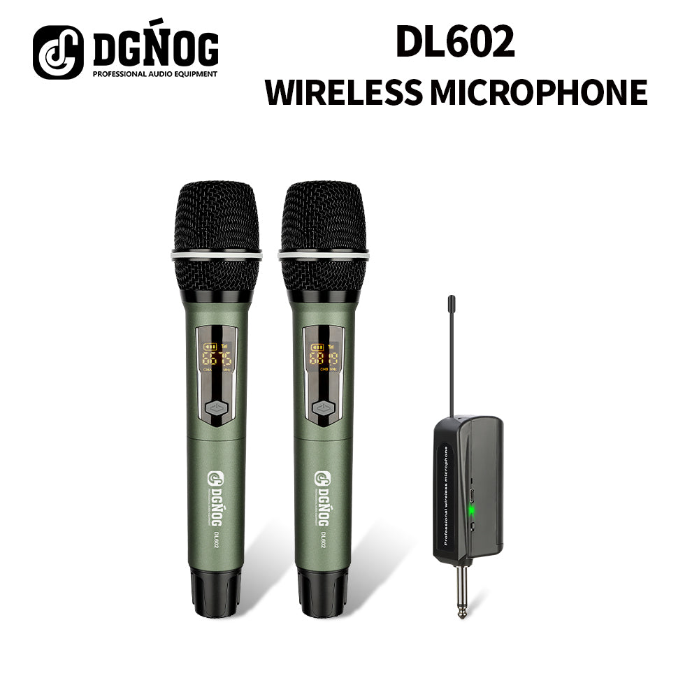 DGNOG UHF 2 Channel Wireless Microphone DL602 Dual Handheld Karaoke Mic System 60m for Home Party Meeting Classroom Stage