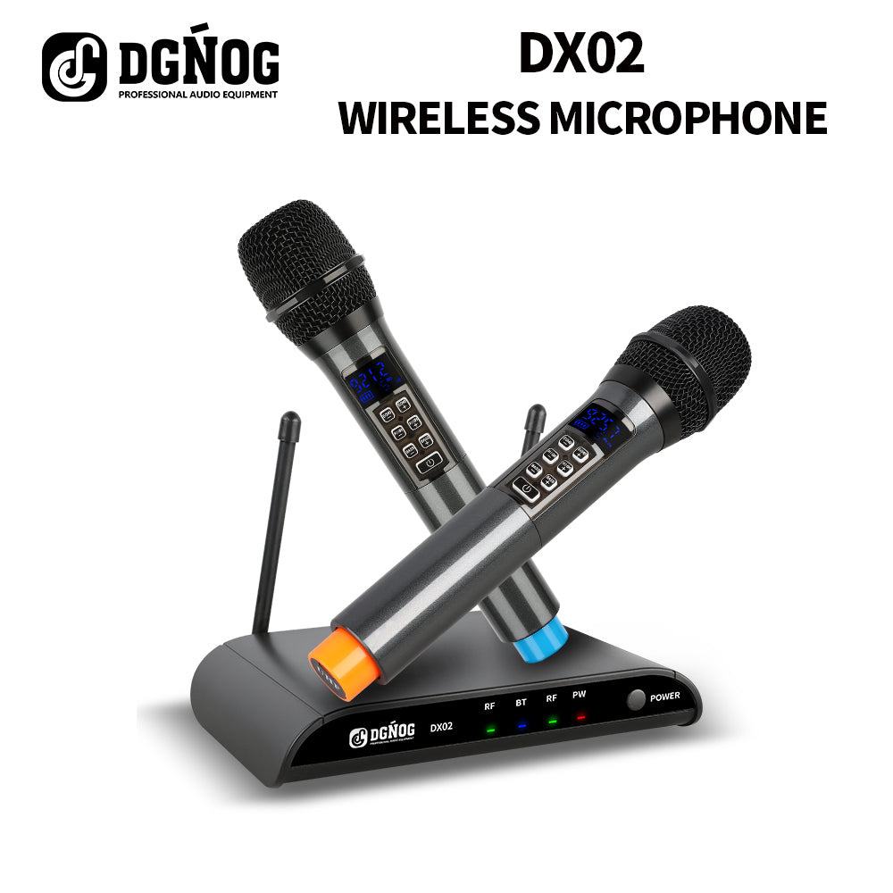 DGNOG DX02 UHF Dual Handheld Wireless Microphone 2-Speed High Equalization 2 Channel TV Karaoke Mic for Family Party