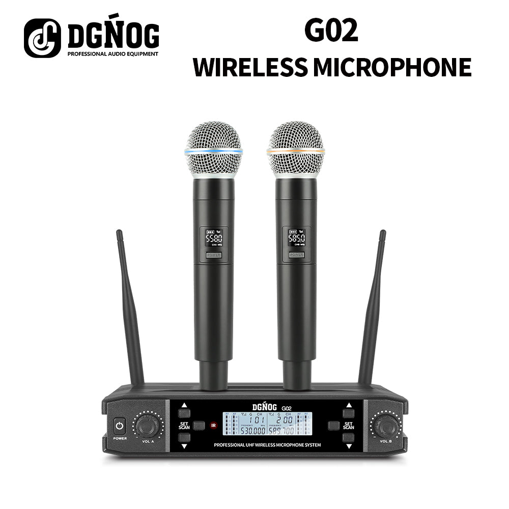 DGNOG UHF Microphone G02 2-channel Wireless System for Family Karaoke Entertainment Party Auditorium and Office Meeting