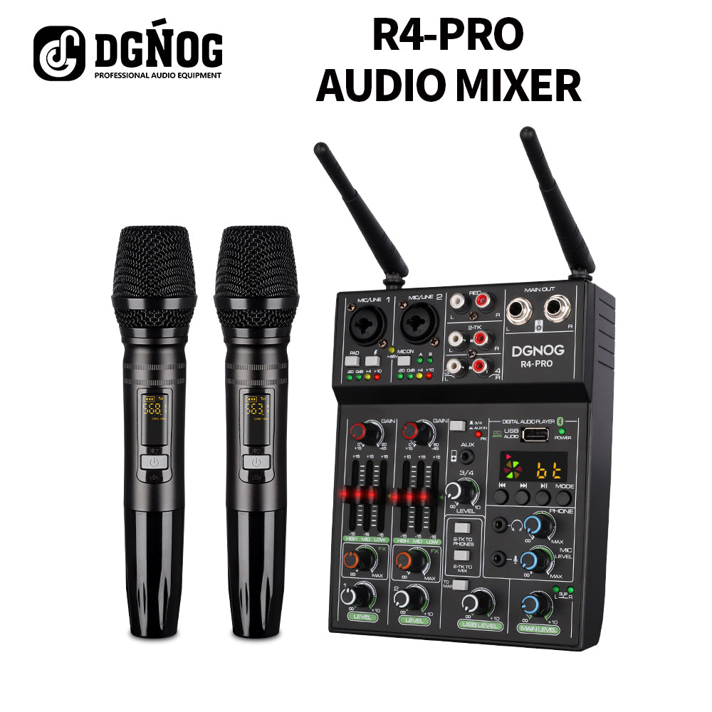 DGNOG Audio Mixer R4-PRO 4-channel Wireless Microphone USB Bluetooth R –  DGNOG Audio Store