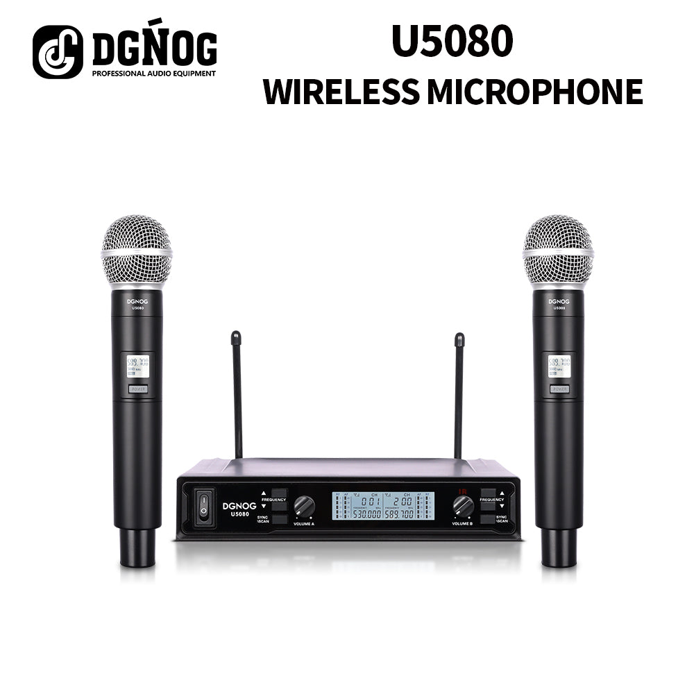 DGNOG UHF Microphone U5080 2-channels Professional Dual Wireless System for Family Karaoke Friends Party and Small Meeting