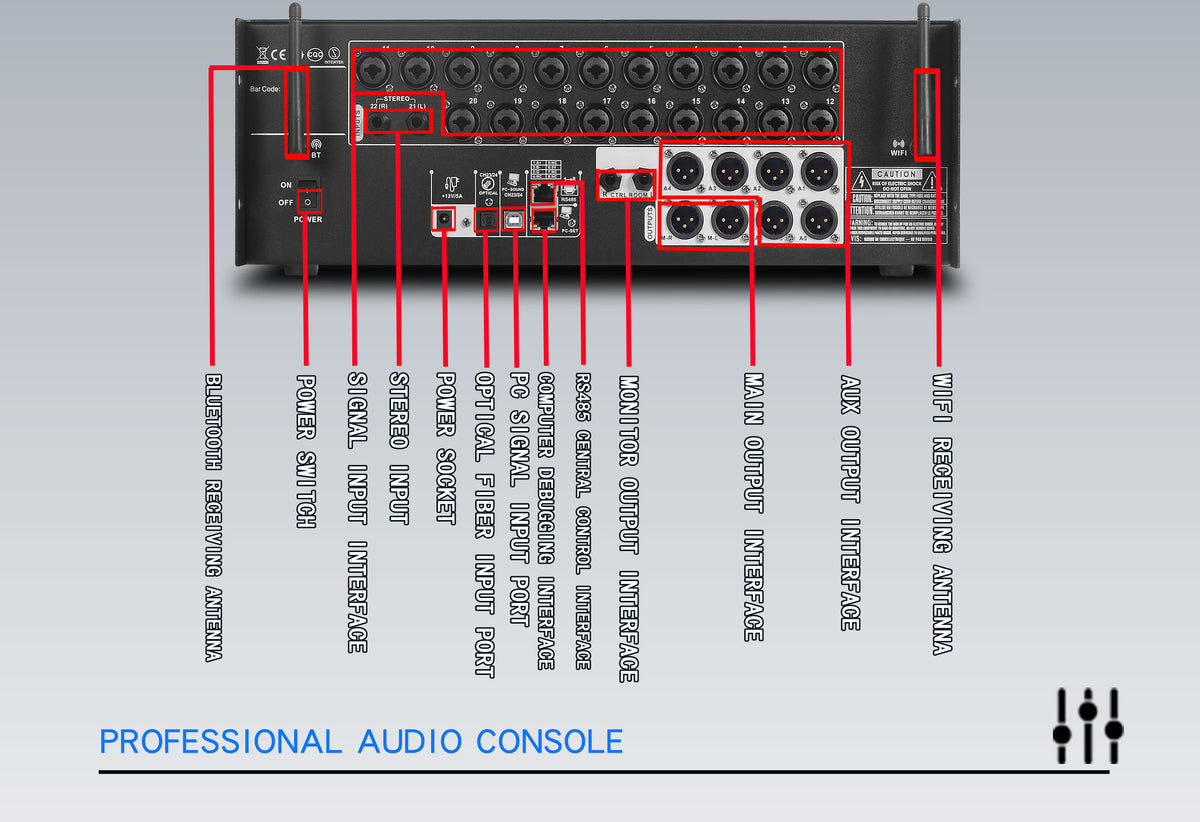 DGNOG T24 24-Channel Touchscreen Digital Mixing Console (No Physical Faders) with 7" Display & Wi-Fi