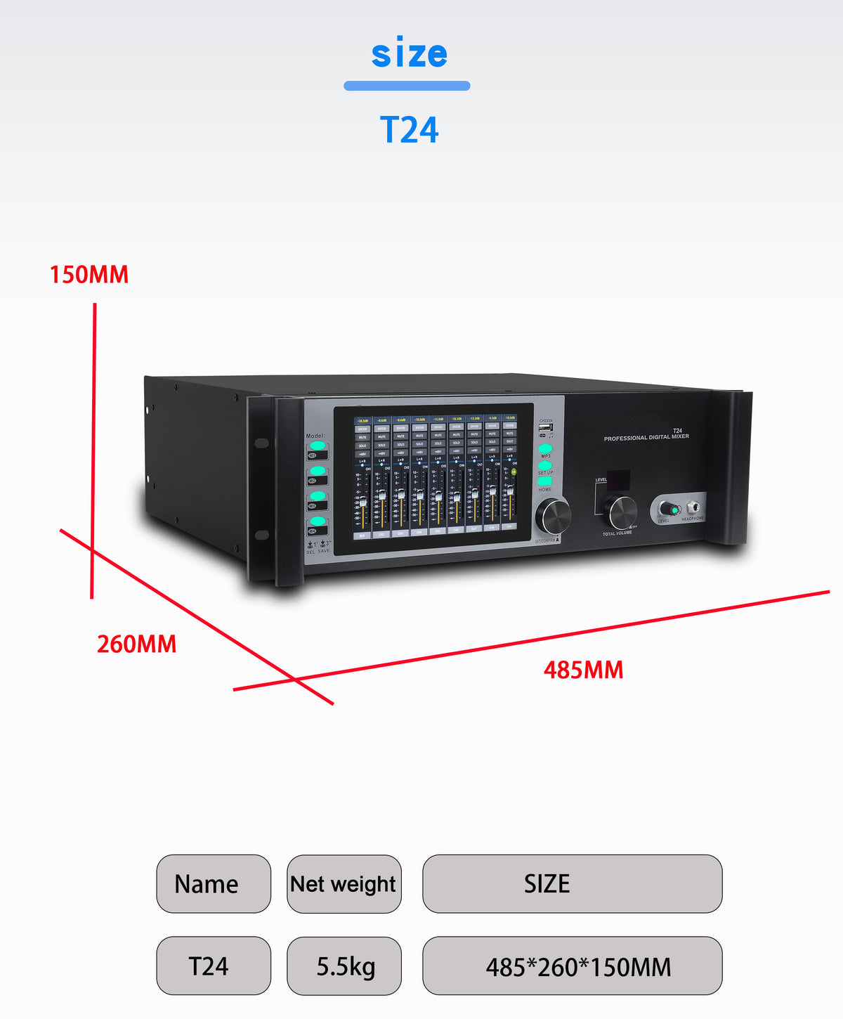 DGNOG T24 24-Channel Touchscreen Digital Mixing Console (No Physical Faders) with 7" Display & Wi-Fi