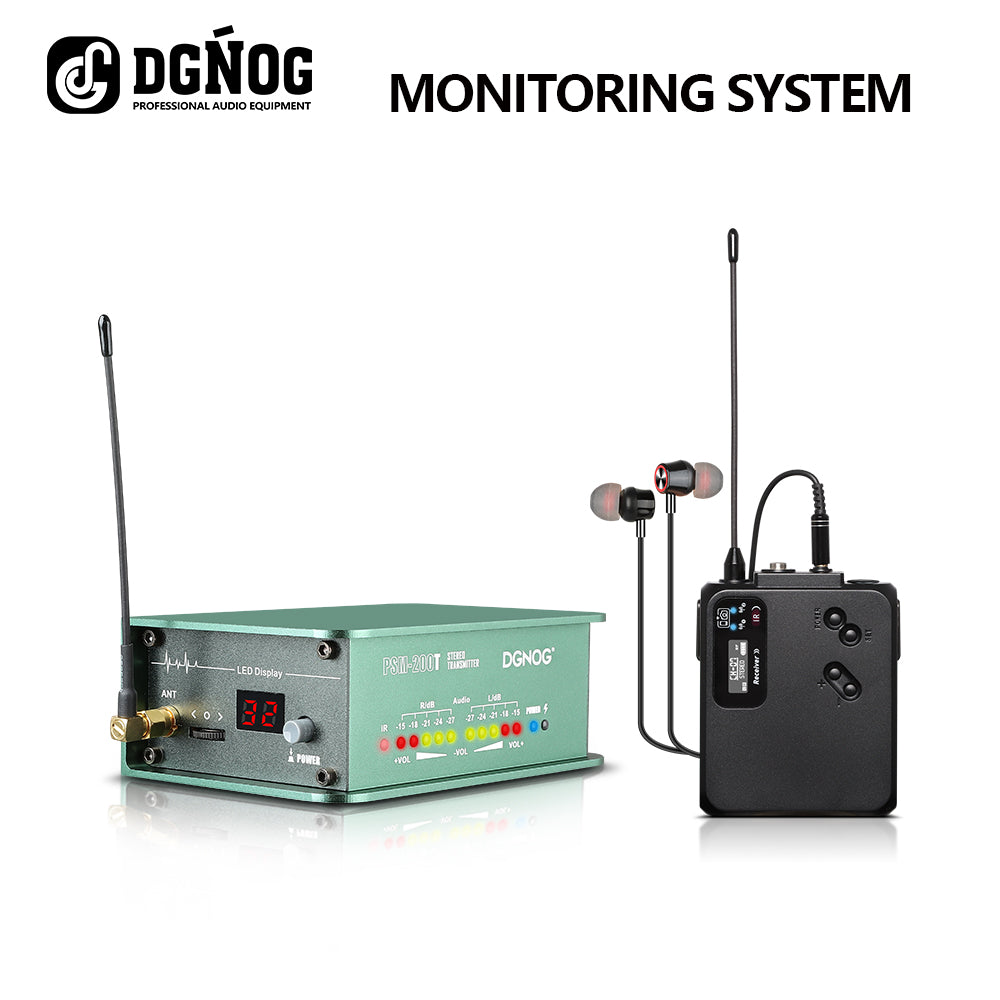 DGNOG PSM-200T UHF Wireless Stereo Monitor System Equipped with lithium battery, suitable for outdoor stage performance.