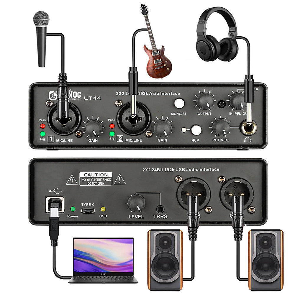 DGNOG  UT44 Sound Card   USB Audio Interface with ASIO Driver 6 Input 6 Output Guitar Recording  for  Audio Studio   Music-Lover