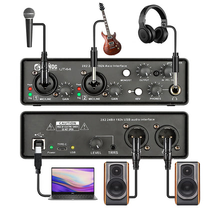 DGNOG  UT44 Sound Card   USB Audio Interface with ASIO Driver 6 Input 6 Output Guitar Recording  for  Audio Studio   Music-Lover