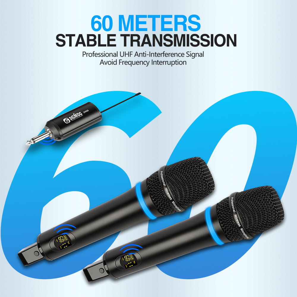 DGNOG  DR20   Dual Wireless Microphone   Professional  2 Channel UHF  Handheld Dynamic Karaoke Mic for  Family Party Music-Lover