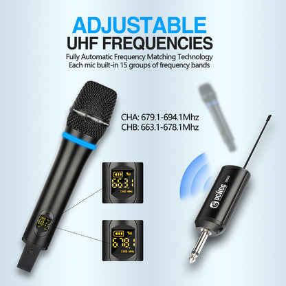 DGNOG  DR20   Dual Wireless Microphone   Professional  2 Channel UHF  Handheld Dynamic Karaoke Mic for  Family Party Music-Lover