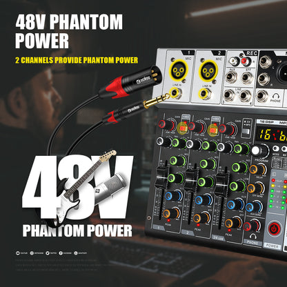 DGNOG   UR04   4 Channel Audio Mixer  with  48V Phantom Power Bluetooth 16 DSP Mixing Console  for  PC Recording   Family Party