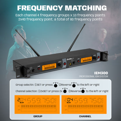 DGNOG IEM300 2 Channel Wireless In-Ear Monitoring System 40 Adjustable UHF Frequencies 300ft IEM Stage Return for Vocalist Bands