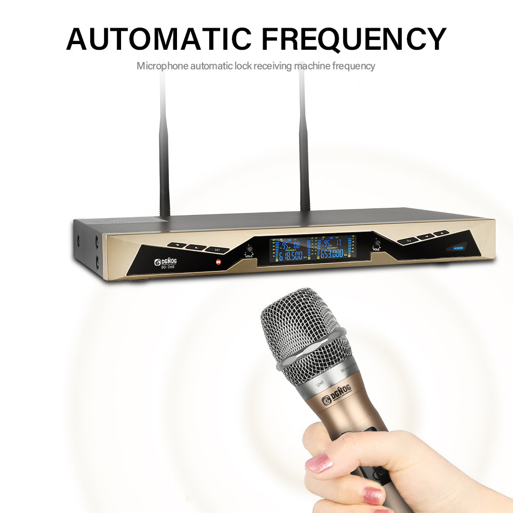 DGNOG DG-268 Professional 2 Channel Wireless Microphone System Dual Dynamic Handheld Mic for Karaoke Stage Performance Streaming