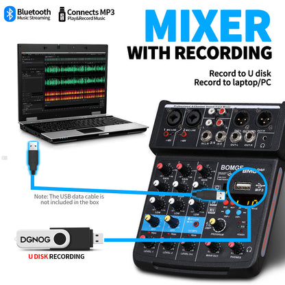DGNOG  Audio Mixer  BMG-04F  4-channel DJ Console  with  Monitor  24 Echo DSP 48V Phantom Power Supply for Recording and Karaoke