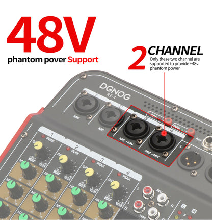 DGNOG  Audio Mixer  RE4   4-channel  Aux Effec with XLR Output and 48V Phantom Power  for  Professional Studios and Music Lovers