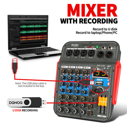 DGNOG Audio Mixer  RE-4 PRO  4-channel 99 DSP Effects Professional With  Bluetooth USB Interface  for Family Parties Music Lover
