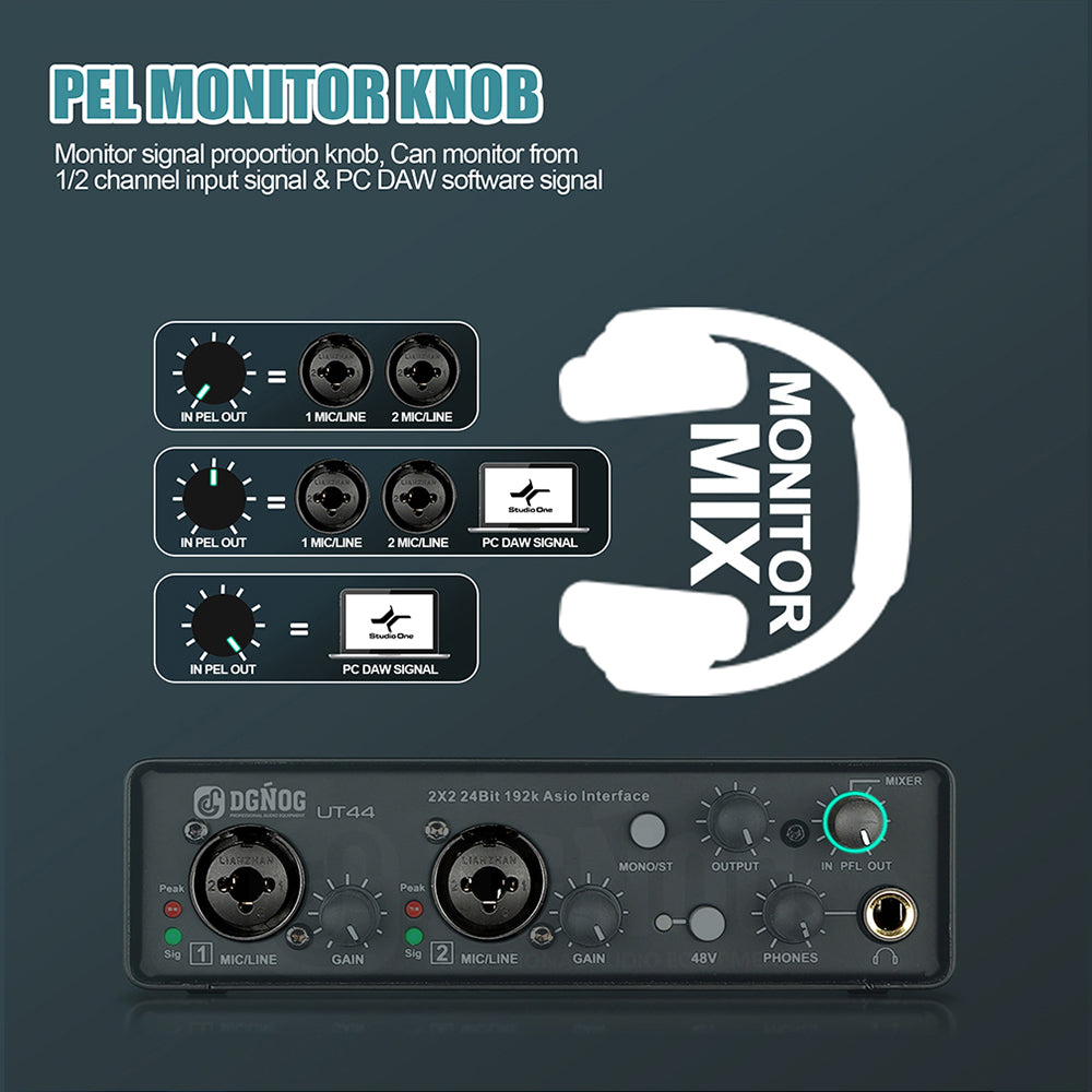 DGNOG  UT44 Sound Card   USB Audio Interface with ASIO Driver 6 Input 6 Output Guitar Recording  for  Audio Studio   Music-Lover