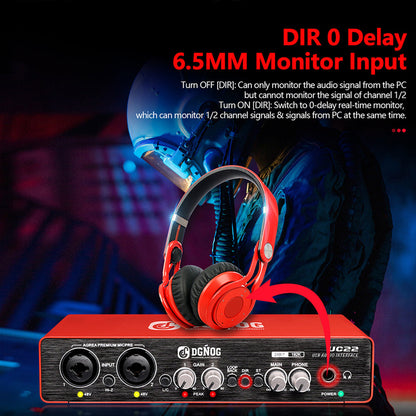DGNOG USB Audio Interface  UC22 Professional Sound Card  Recording  24-bit / 192KHz for Computer Guitar Singing  Studio Podcasts