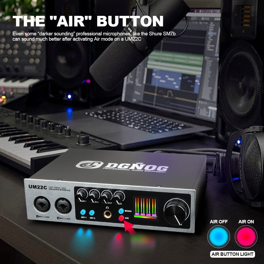 DGNOG  UM22C USB Audio Interface   32bit/768KHz  Professional Recording for Guitar Studio  Podcast Producer  Vocalist  Streaming