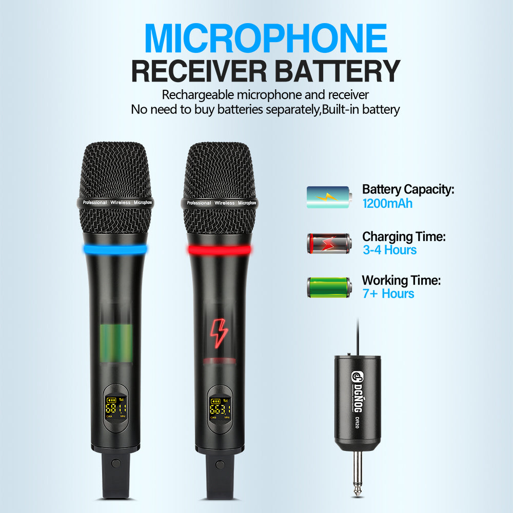 DGNOG  DR20   Dual Wireless Microphone   Professional  2 Channel UHF  Handheld Dynamic Karaoke Mic for  Family Party Music-Lover