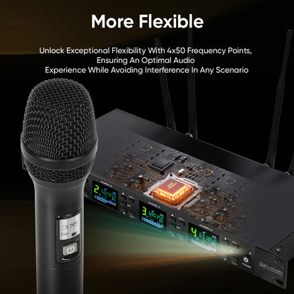 DGNOG DF204 Professional 4 channel Wireless Microphone System Stage Performances UHF Dynamic Handheld Mic for karaoke Studio KTV Party