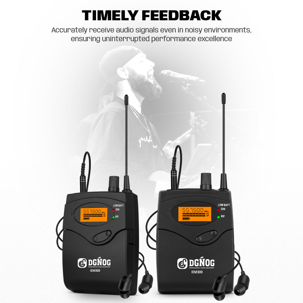 DGNOG UHF Wireless In-Ear Monitor System Single Channel Multi Bodypack Receiver Adjustable Frequency IEM Stage Return for Studio/Band