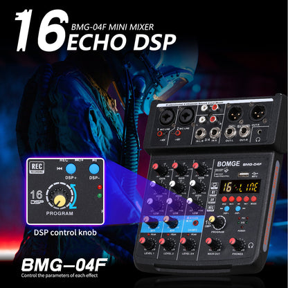 DGNOG  Audio Mixer  BMG-04F  4-channel DJ Console  with  Monitor  24 Echo DSP 48V Phantom Power Supply for Recording and Karaoke