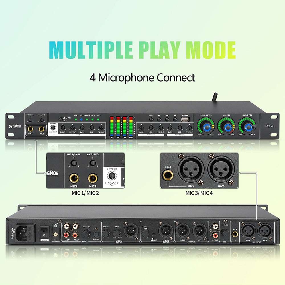 DGNOG Karaoke Digital Audio Effect Processor FX12L Microphone Sound Ec ...