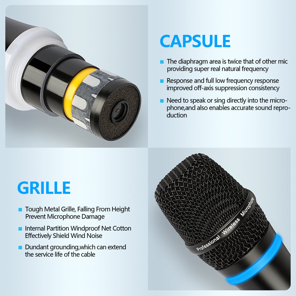 DGNOG  DR20   Dual Wireless Microphone   Professional  2 Channel UHF  Handheld Dynamic Karaoke Mic for  Family Party Music-Lover