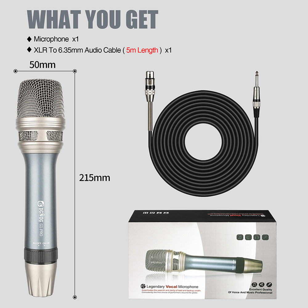 DGNOG  G1-PRO Dynamic Handheld Microphone  All Metal Texture Professional Wired Cardioid  for Karaoke  Family  Party Music-Lover