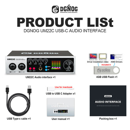 DGNOG  UM22C USB Audio Interface   32bit/768KHz  Professional Recording for Guitar Studio  Podcast Producer  Vocalist  Streaming