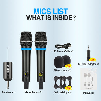 DGNOG  DR20   Dual Wireless Microphone   Professional  2 Channel UHF  Handheld Dynamic Karaoke Mic for  Family Party Music-Lover