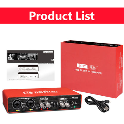 DGNOG USB Audio Interface  UC22 Professional Sound Card  Recording  24-bit / 192KHz for Computer Guitar Singing  Studio Podcasts