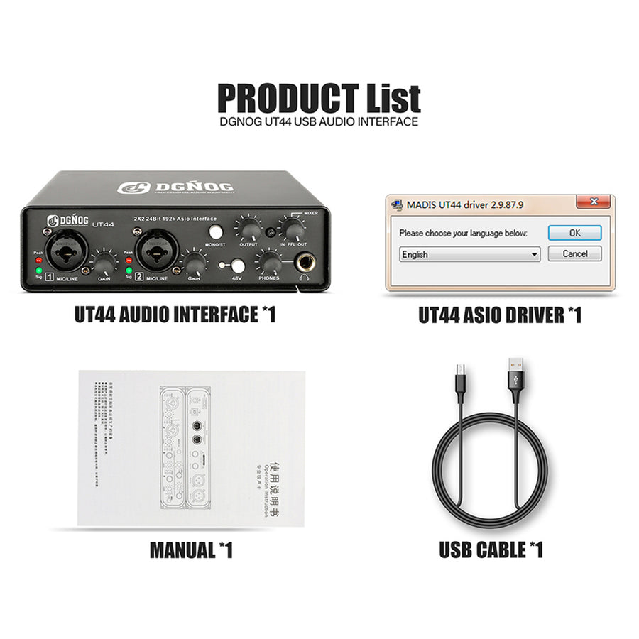 DGNOG UT44 Sound Card USB Audio Interface with ASIO Driver 6 Input 6 O