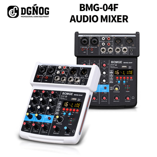 DGNOG  Audio Mixer  BMG-04F  4-channel DJ Console  with  Monitor  24 Echo DSP 48V Phantom Power Supply for Recording and Karaoke