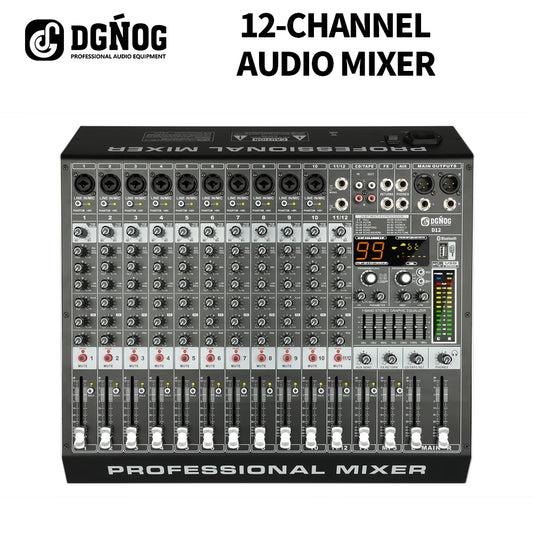 DGNOG  Audio Mixer  D12  12-channel 99 DSP  48V Professional Effector  with Bluebooth USB  for Home Karaoke and Studio Recording