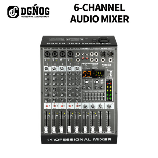 DGNOG Audio Mixer D6 6-channel 99 DSP 48V Professional Effector with Bluebooth USB for Home Karaoke and Studio Recording