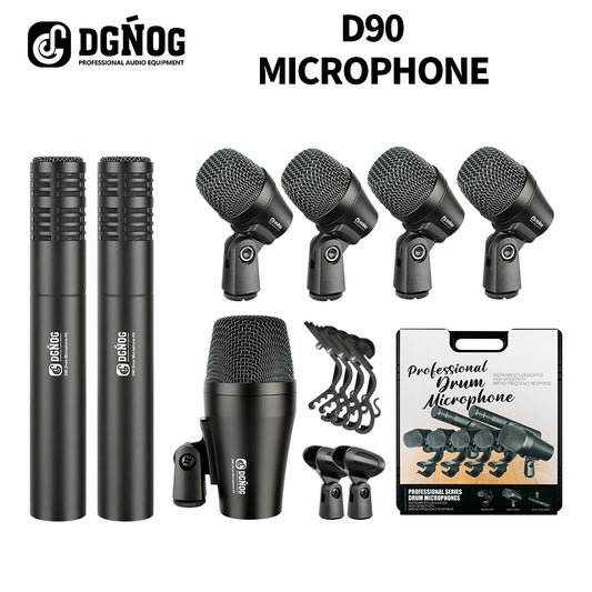 DGNOG D90 7-Piece Wired Dynamic Drum Microphone Kit Metal Bass Tom Snare Mic for Vocal Instrument Complete Recording Live Sound