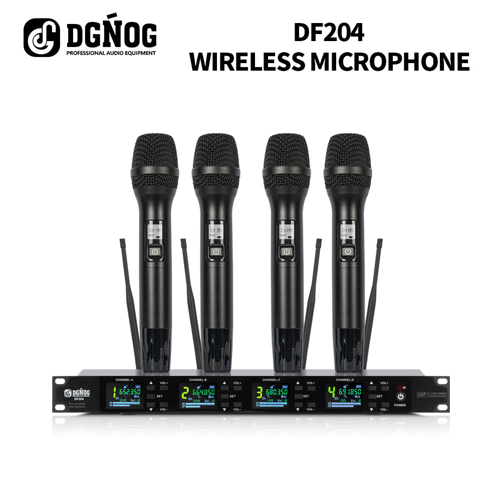 DGNOG DF204 Professional 4 channel Wireless Microphone System Stage Performances UHF Dynamic Handheld Mic for karaoke Studio KTV Party