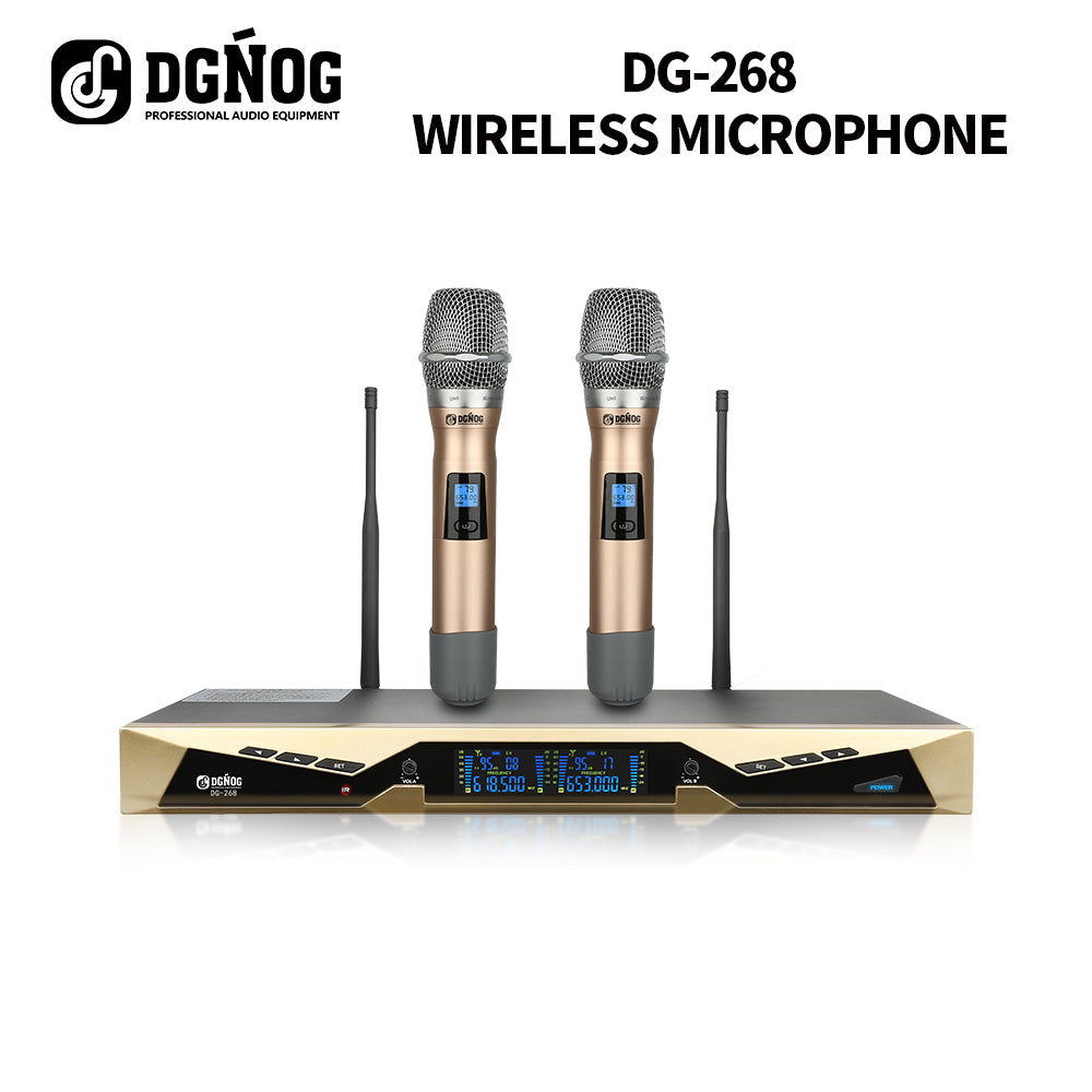 DGNOG DG-268 Professional 2 Channel Wireless Microphone System Dual Dynamic Handheld Mic for Karaoke Stage Performance Streaming