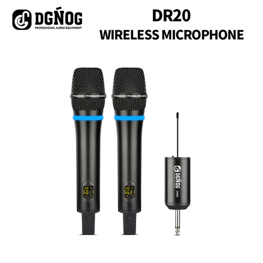 DGNOG  DR20   Dual Wireless Microphone   Professional  2 Channel UHF  Handheld Dynamic Karaoke Mic for  Family Party Music-Lover