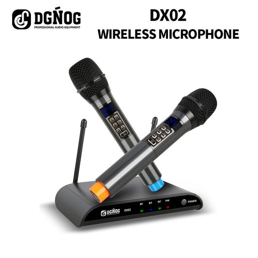 DGNOG  DX02  UHF  Dual Handheld   Wireless Microphone   2-Speed High Equalization   2 Channel TV  Karaoke Mic  for  Family Party