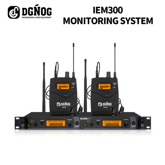 DGNOG IEM300 2 Channel Wireless In-Ear Monitoring System 40 Adjustable UHF Frequencies 300ft IEM Stage Return for Vocalist Bands
