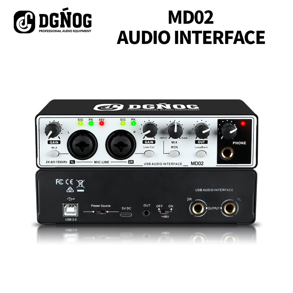 DGNOG MD02 Audio Interface Professional Sound Card 24bit/192khz Suitab ...