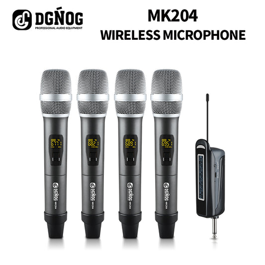 DGNOG  MK204 UHF 4 Channel Wireless Microphone System  with Rechargeable Receiver  for Home Karaoke Small Auditorium Music-Lover
