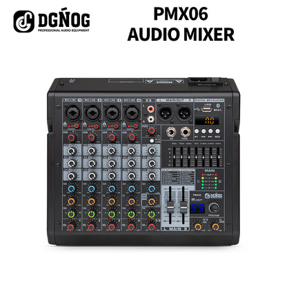 DGNOG PMX06 6 Channel Mixer 99 DSP Digital MP3 Input 48V Phantom Power Supply 7-stage Equalizer Podcast Recording with Bluetooth