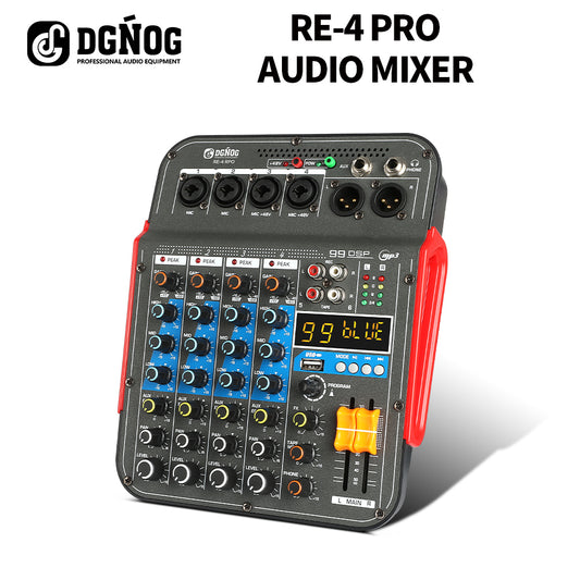 DGNOG Audio Mixer  RE-4 PRO  4-channel 99 DSP Effects Professional With  Bluetooth USB Interface  for Family Parties Music Lover