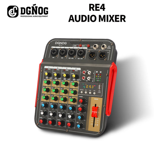 DGNOG  Audio Mixer  RE4   4-channel  Aux Effec with XLR Output and 48V Phantom Power  for  Professional Studios and Music Lovers