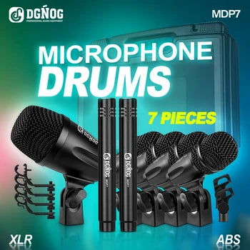 DGNOG MDP7 7 Piece Wired Drum Microphone Set Dynamic Bass Drum Tom/Snare Drum Cymbal Microphone for Drum Band Stage Instrument